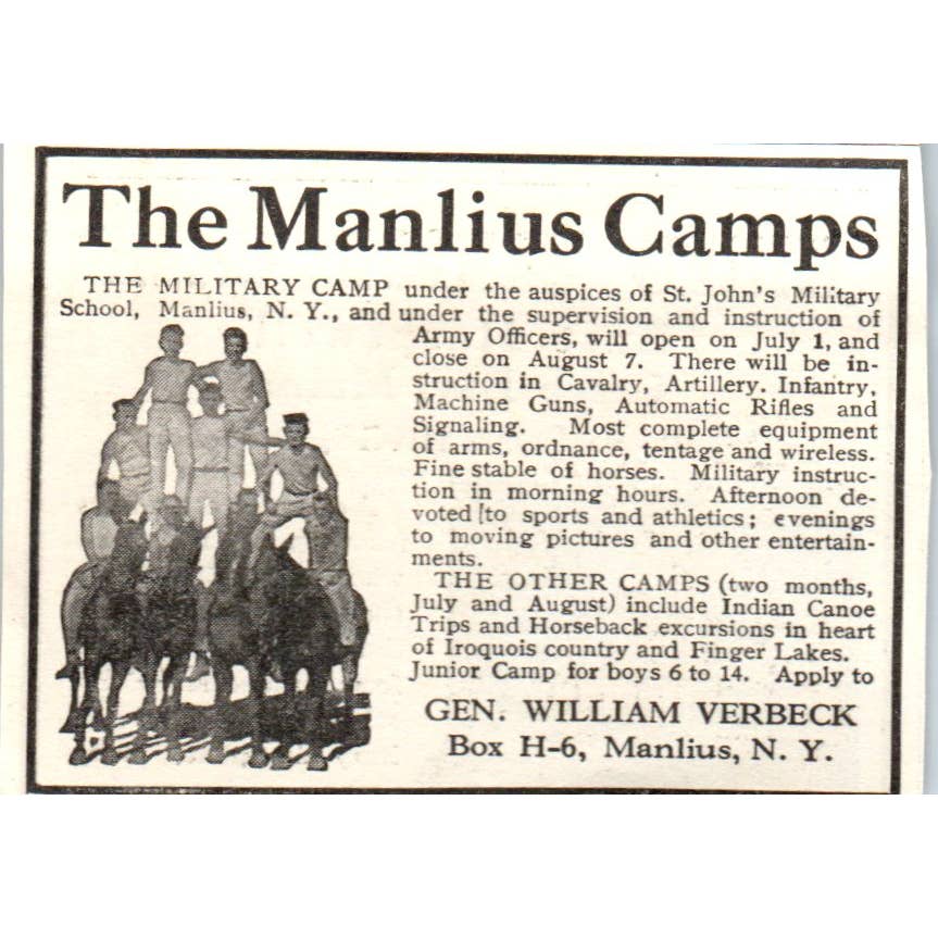 c1920 Harper's Magazine Ad - The Manlius Camps Gen. William Verbeck NY EA3-1