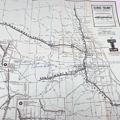 1959 Illinois Tollway and Connected Highways Fold Out Map D7