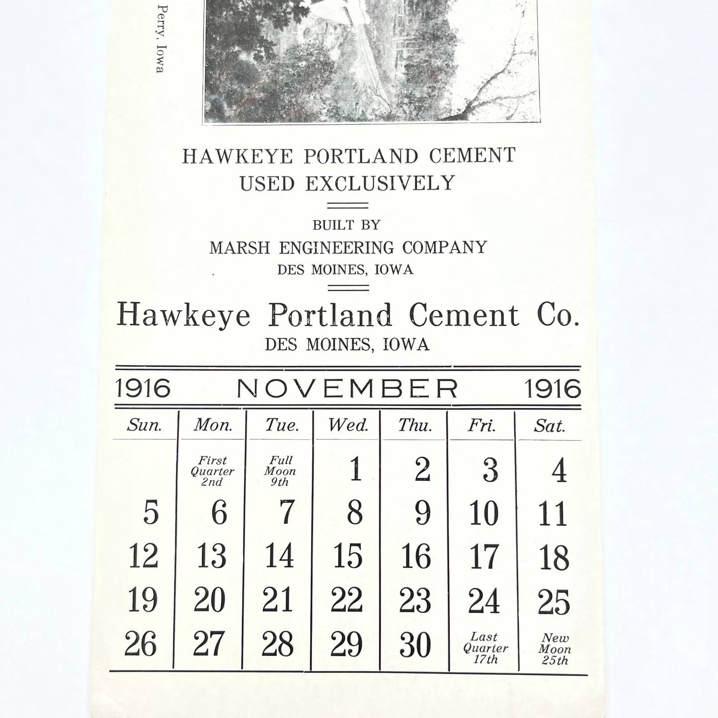 1916 Hawkeye Portland Cement Co Blotter Des Moines IA Marsh Rainbow Bridge AB8-2