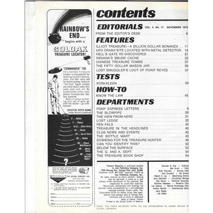 Treasure Magazine - Treasure Hunting Gold Mining Metal Detecting Nov 1973 M4