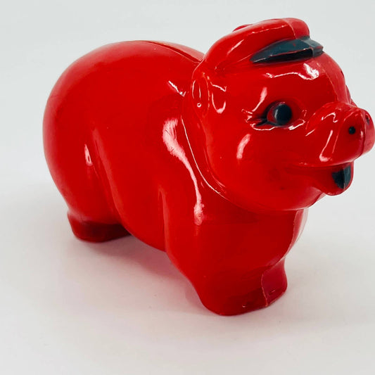 Vintage 1940s Red Bakelite Pig Piggy Bank Coin 4.5 x 3” TE1