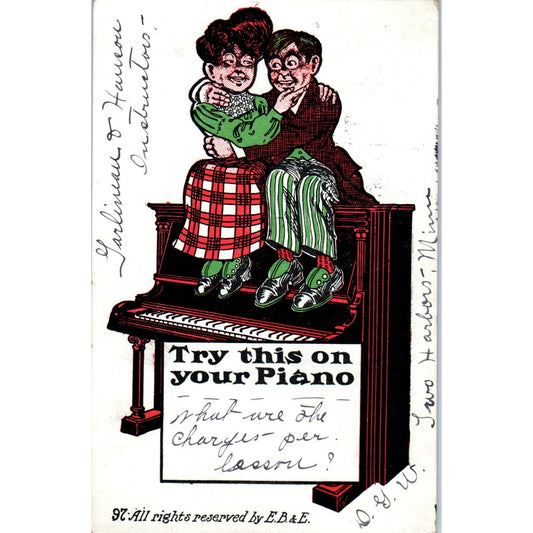 1907 Postcard Cartoon Couple "Try This On Your Piano" SE3-2