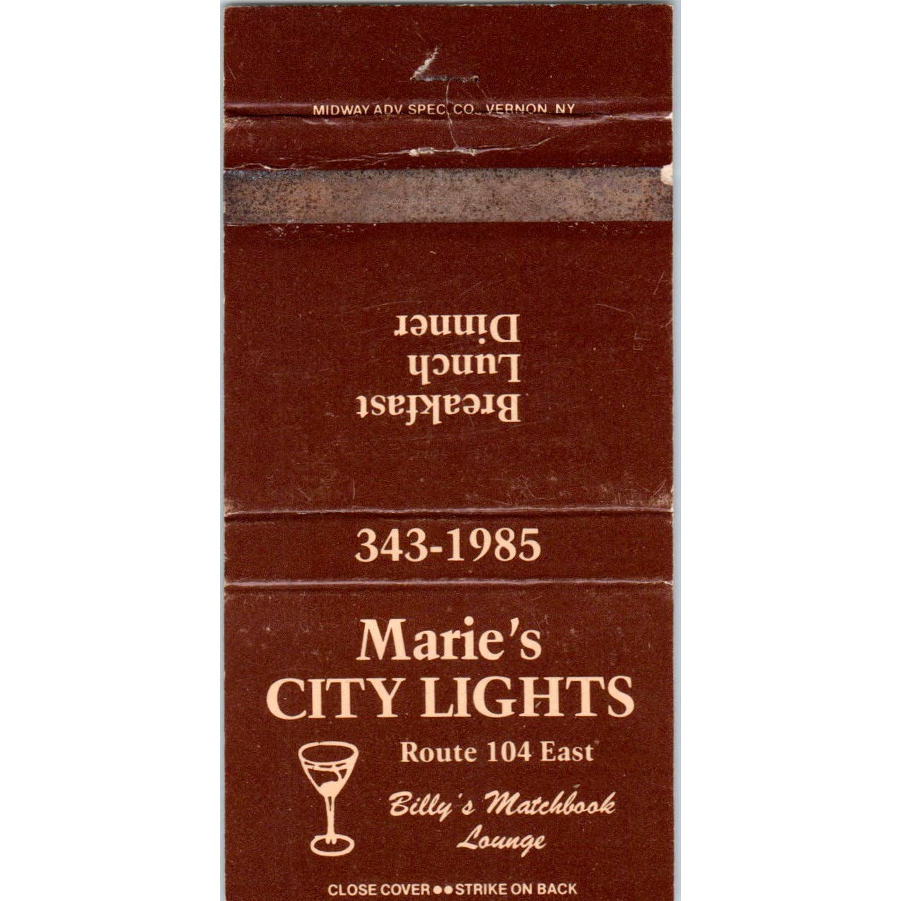 Marie's City Lights Billy's Matchbook Lounge Advertising Matchbook Cover SA1-M11