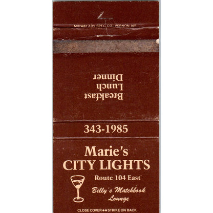 Marie's City Lights Billy's Matchbook Lounge Advertising Matchbook Cover SA1-M11