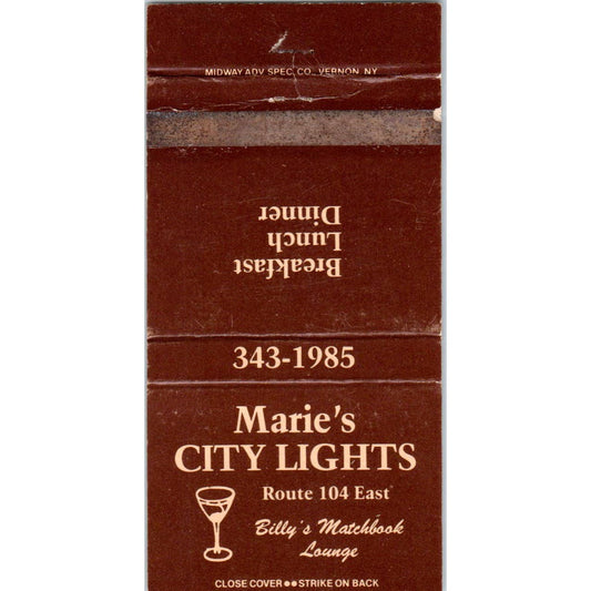 Marie's City Lights Billy's Matchbook Lounge Advertising Matchbook Cover SA1-M11