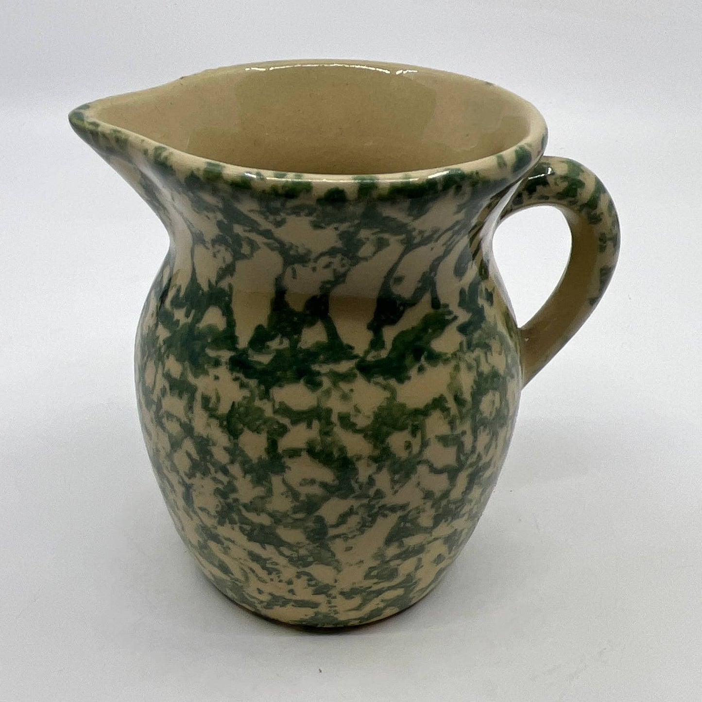 Robinson Ransbottom Green Spongeware Pitcher RRP Roseville 1 Pt 4.5” TH5-1