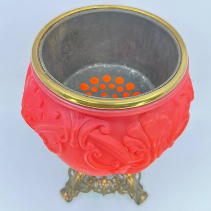 Antique Red Satin Glass and Brass Gone With the Wind Lamp Base LB2