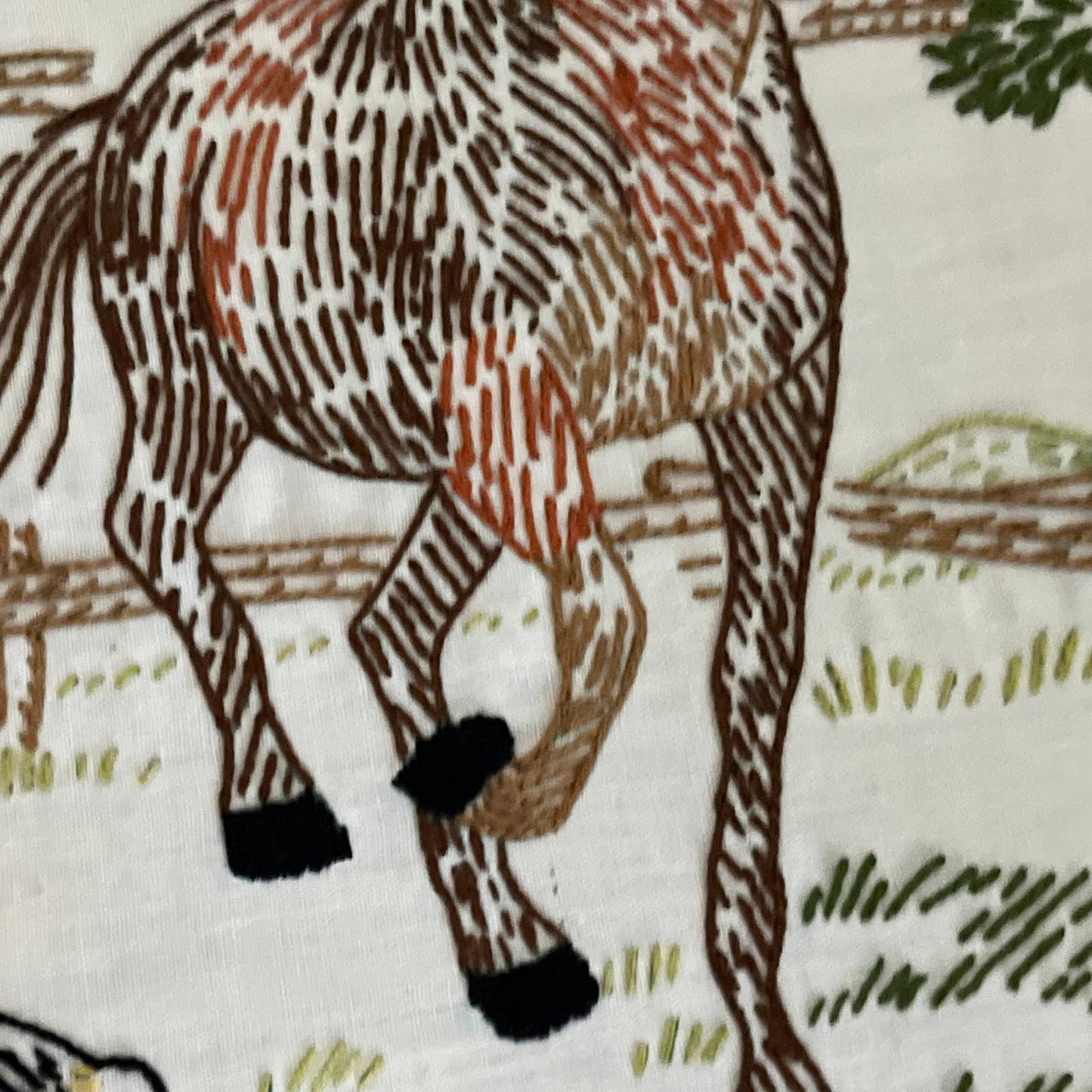 1980s Original Art Horses Embroidery Crewel Set of 2 Walnut Frame 11x17"