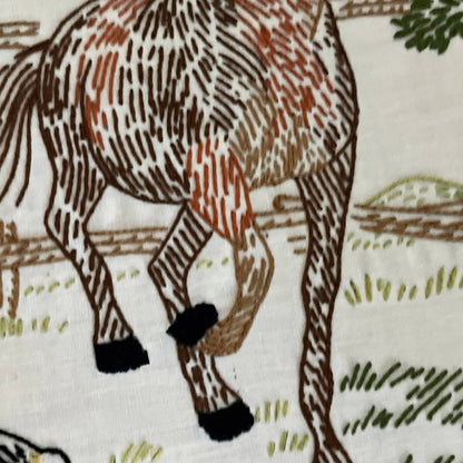 1980s Original Art Horses Embroidery Crewel Set of 2 Walnut Frame 11x17"