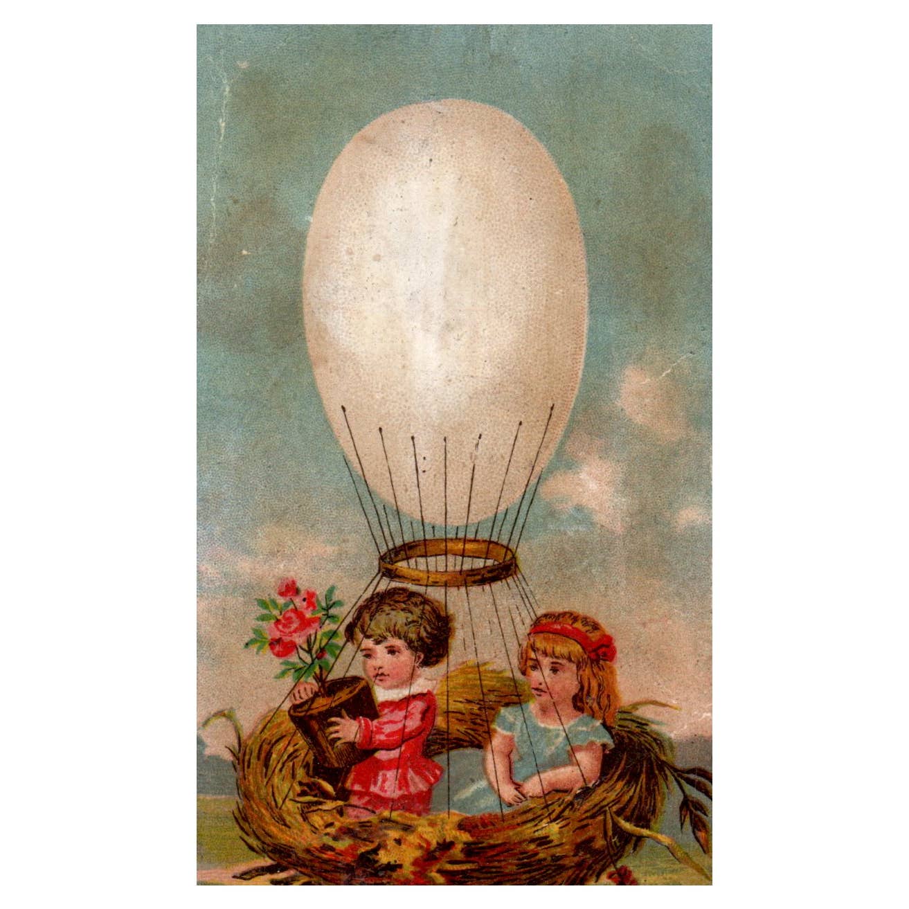 Easter Children Giant Egg Hot Air Balloon - 1880s Victorian Trade Card TJ8-3