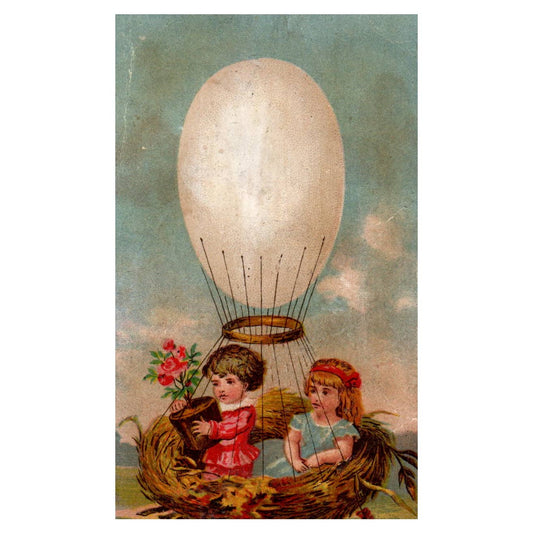 Easter Children Giant Egg Hot Air Balloon - 1880s Victorian Trade Card TJ8-3