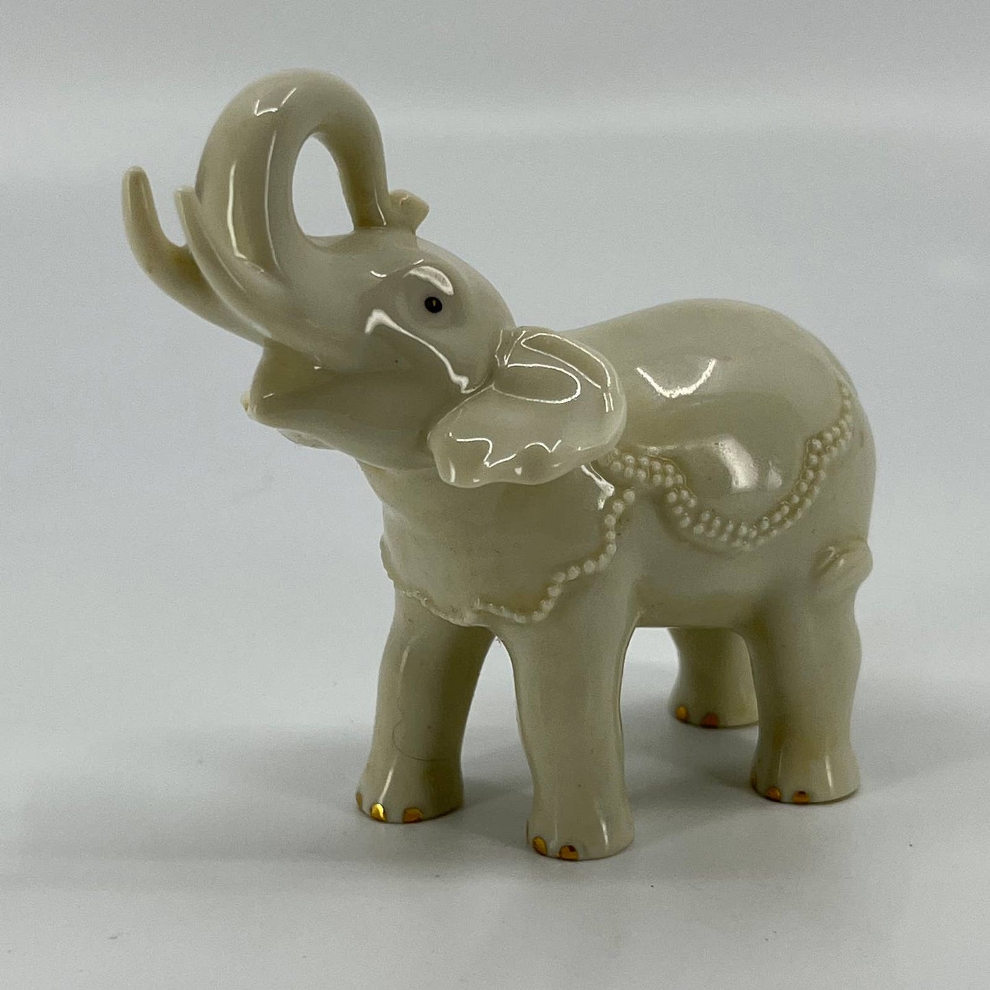 Lenox Porcelain White Elephant Tusks Trunk Up Figurine 4" 24k Gold Accents SA2