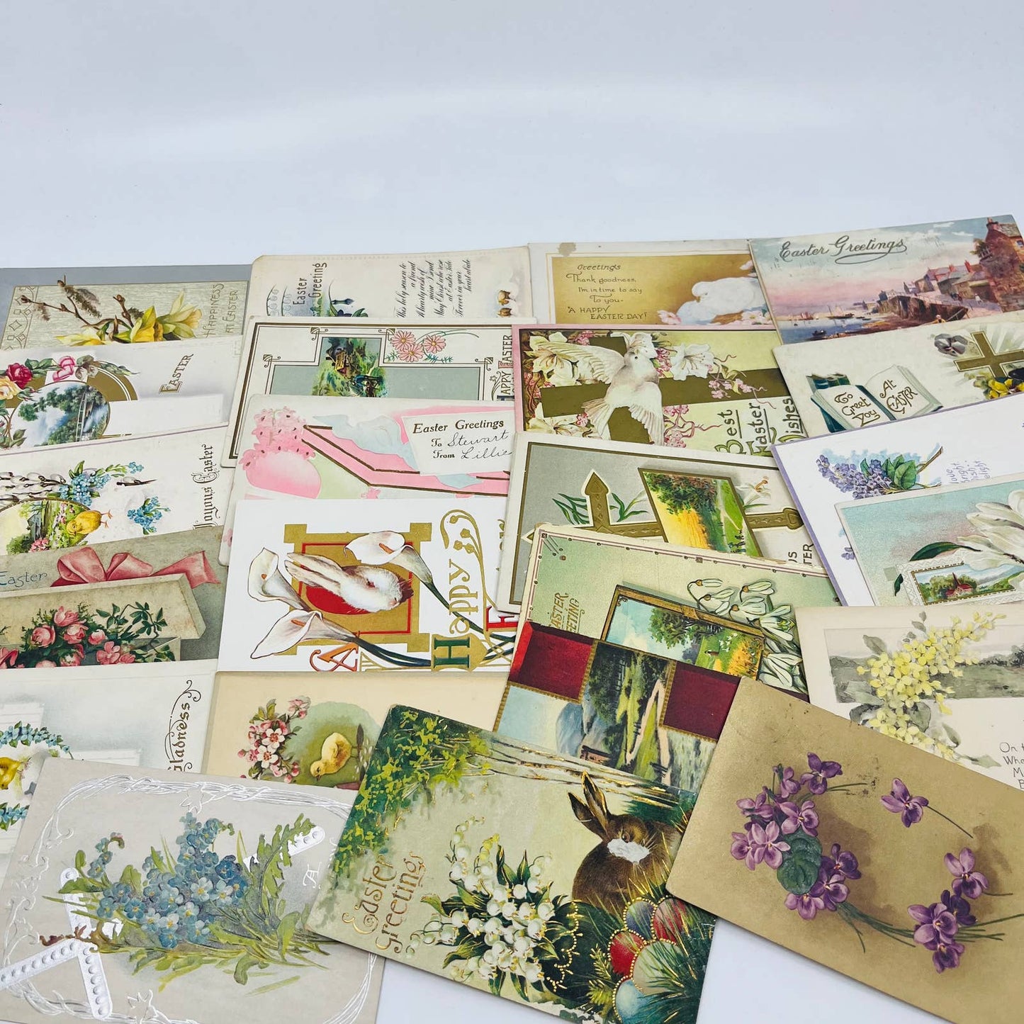 Antique 1900-30 Huge 23pc Easter Post Card Lot Embossed Gilt Dresden TD1-E