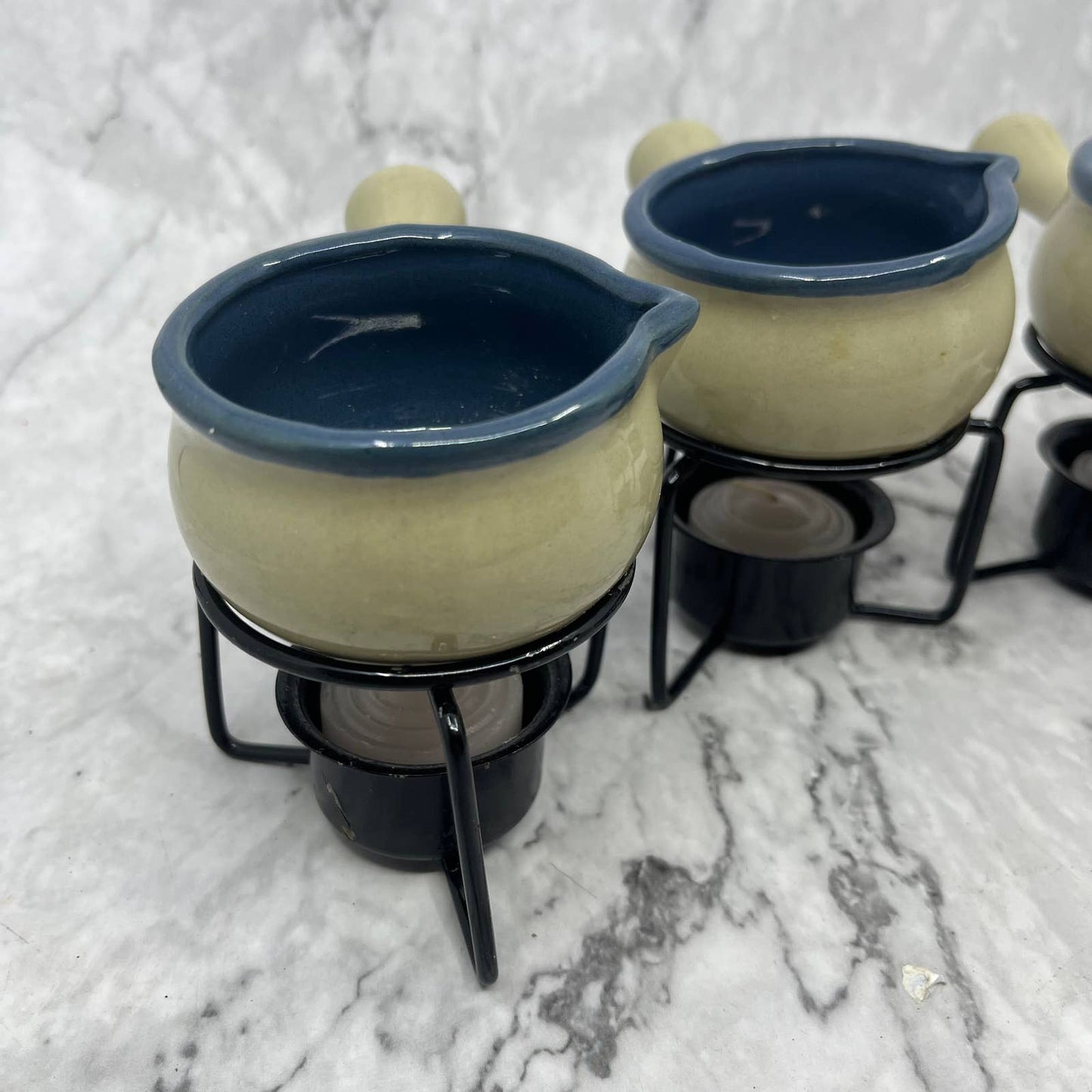 Réchaud à Beurre EarthenWare Butter Sauce Warmer Crocks Set of 4 in Box TK1
