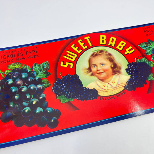 Sweet Baby Crate Label Grapes Nicholas Evelyn Pepe Bronx NY Manteca CA FL3