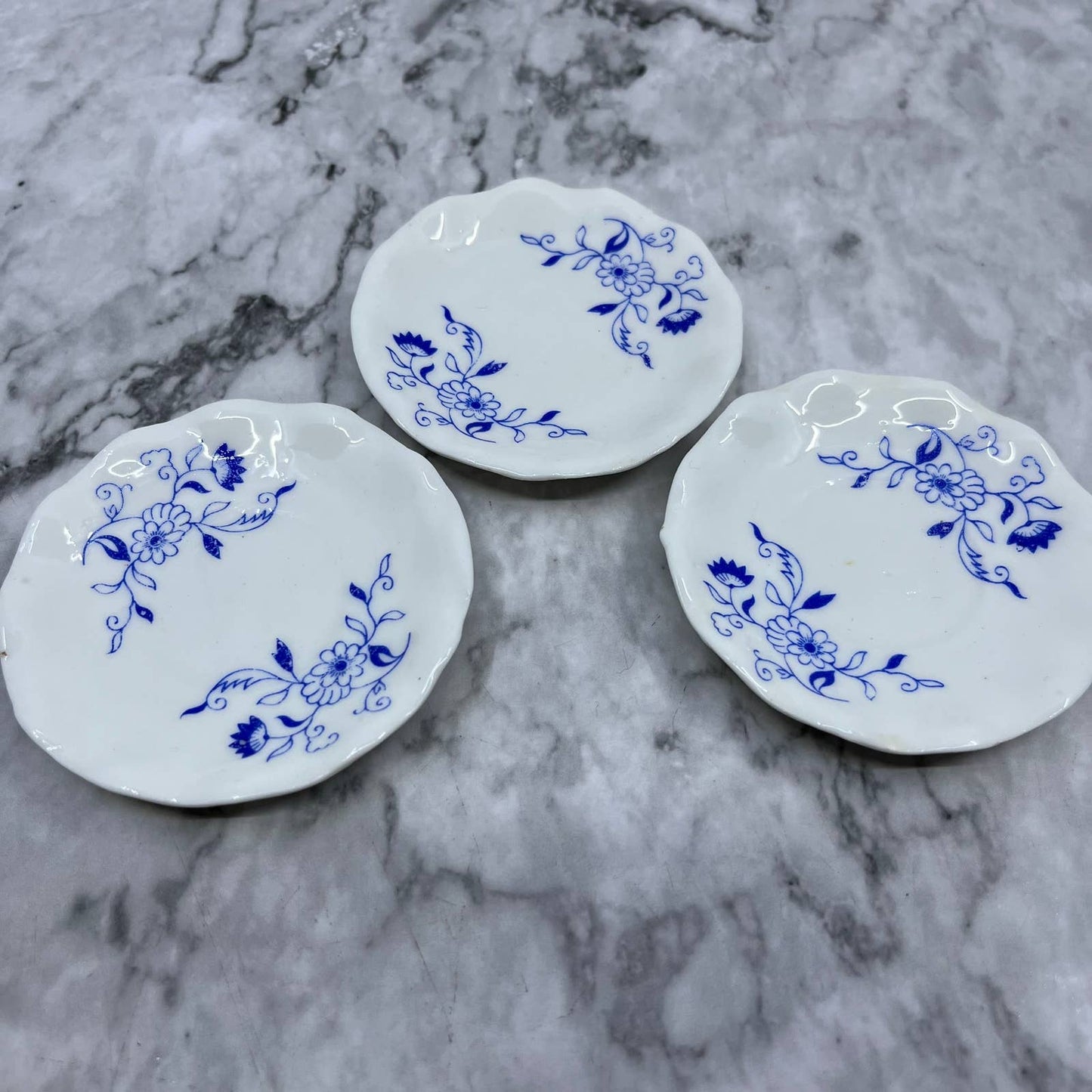 Vintage Blue Floral Mini Dill Tea Party  Plate 3” Scalloped Japan Set of 3 TJ5