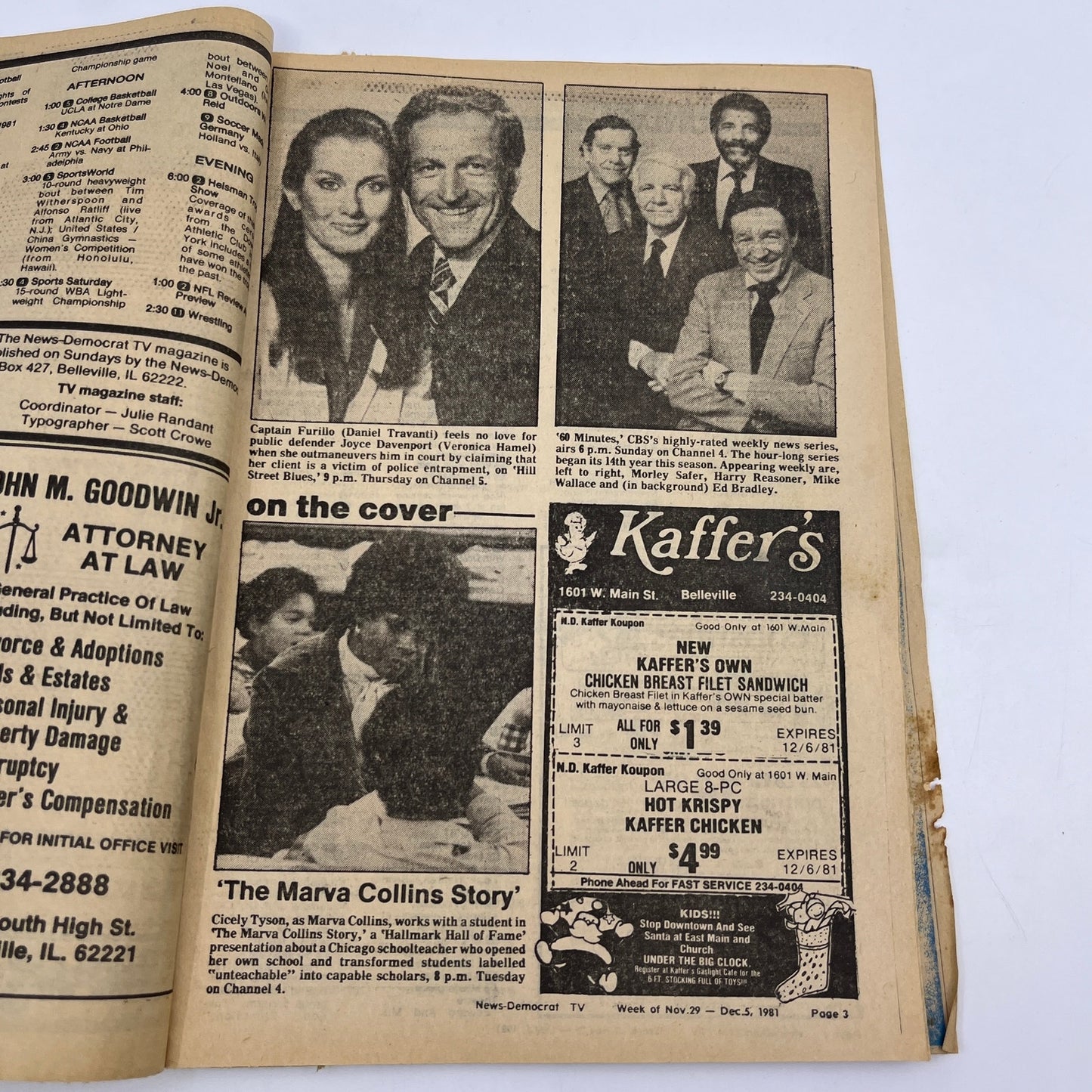 1981 Nov 29 Bellville IL News-Democrat TV Listings The Marva Collins Story L4-1