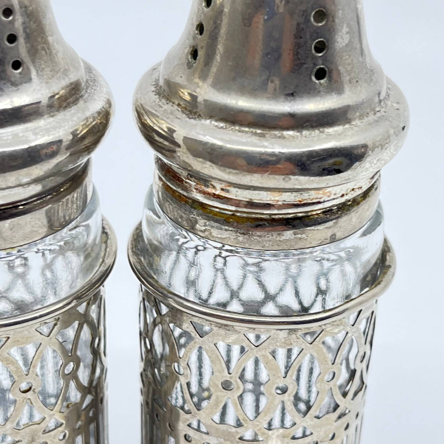 Vintage Silver Plate and Glass Salt & Pepper Shakers TF5