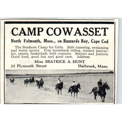 Camp Cowasset North Falmouth MA Buzzards Bay Cape Cod - 1921 Original Ad TJ7-S8