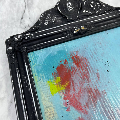 Original Framed Abstract Art Painting 14x8 “Teal in Victorian Frame” w/ COA