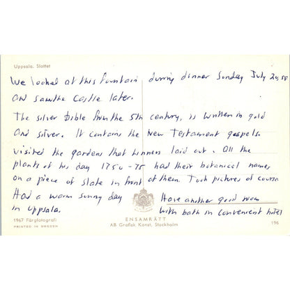 Uppsala Slottet 1967 Sweden Original Postcard P2-1