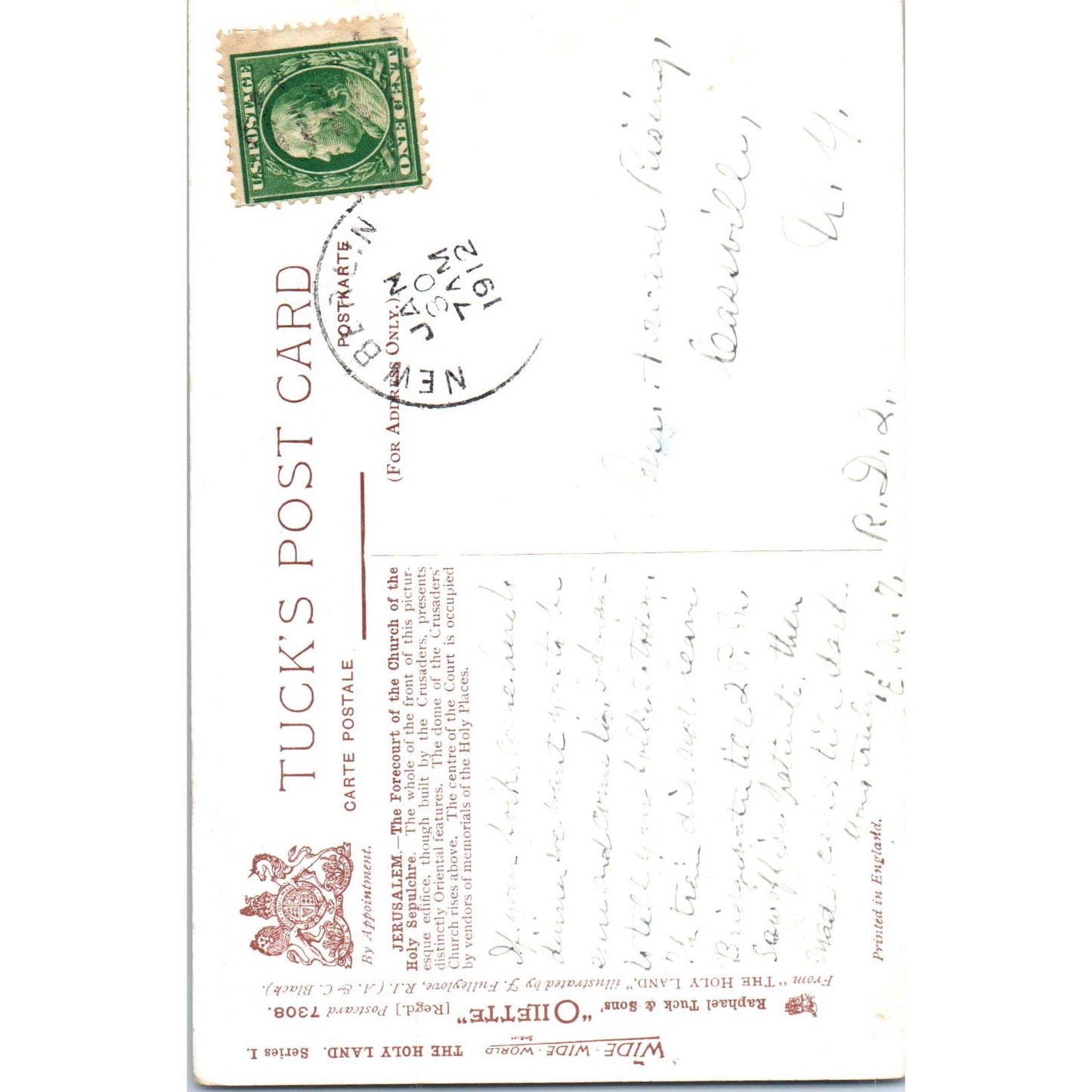 Jerusalem Church of the Holy Sepulchre Raphael Tuck Oilette Postcard TK1-P17