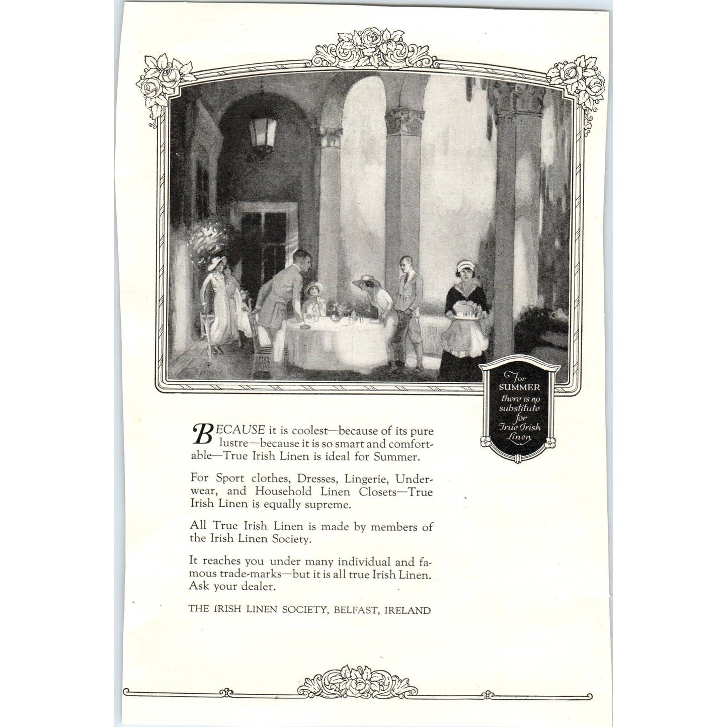 c1920 Harper's Magazine Ad - Irish Linen Society Belfast Ireland TF6-1