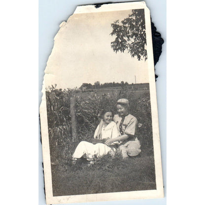 Early Photograph Girls in Corn Field One Wearing Baseball Uniform 2x4 AD8-P10