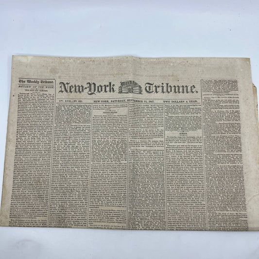 1857 Sep 12 Original New York Tribune - Texas & Native American Relations FL4