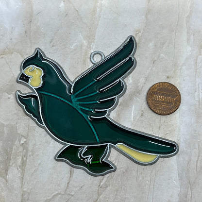 1980s Green Turquoise Bird Stained Glass Suncatcher 3.5” TE5-S1