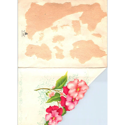 1940s Golden Bell GB Birthday Card - Tri Fold Hibiscus Flowers SF2