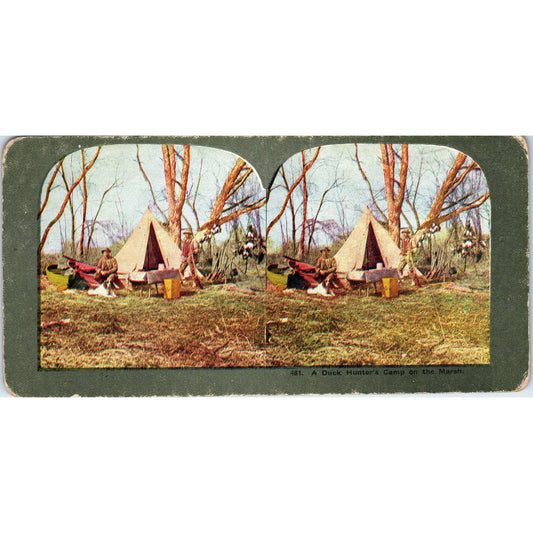 Victorian Duck Hunter's Camp on the Marsh - Antique Stereoview Card TJ1-C1