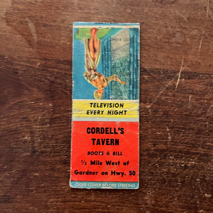 Cordell's Tavern Gardner KS PINUP Just Right Advertising Matchbook Cover SA9-M11