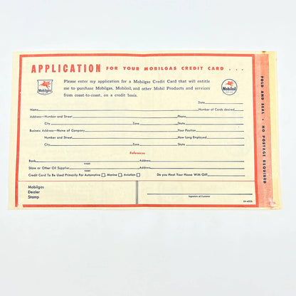 1960s Mobil Gas Oil Credit Card Application Blank AB7