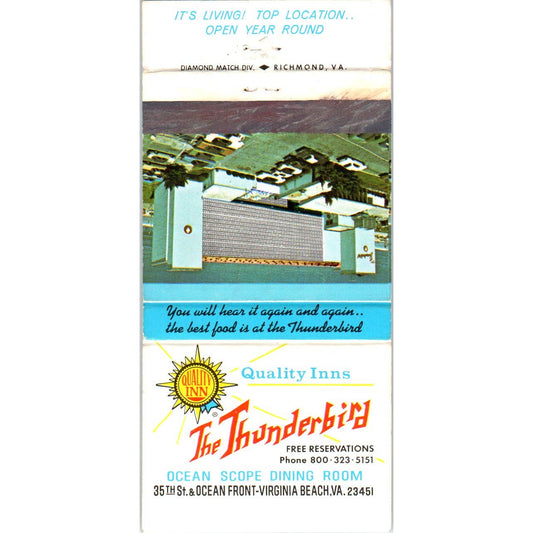 The Thunderbird Hotel Virginia Beach VA Advertising Matchbook Cover SA1-M11
