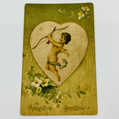 1908 Valentine’s Post Card Cupid Arrow Heart Embossed John Winsch Back PA3