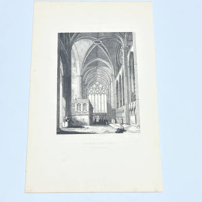 1842 Original Art Engraving Durham Cathedral - View of the Nine Altars AC6