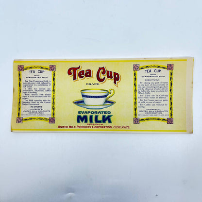 1920s Tea Cup Evaporated Milk Vintage Antique Can Label Cleveland OH Teacup FL3