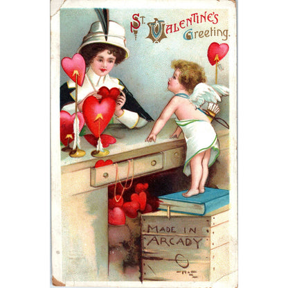 Antique Postcard Valentine's Day Cupid Made in Arcady  SF2