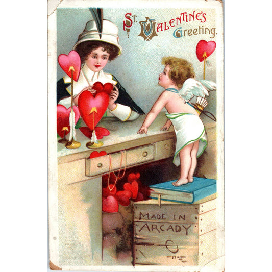 Antique Postcard Valentine's Day Cupid Made in Arcady  SF2
