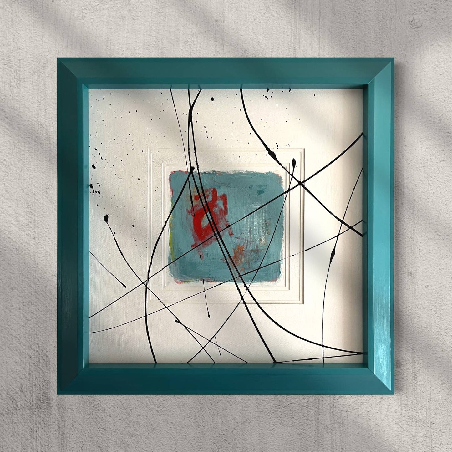Original Large Framed Abstract Art Painting 29x29" “Beg, Borrow and Teal” w/ COA