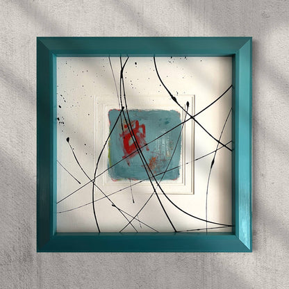 Original Large Framed Abstract Art Painting 29x29" “Beg, Borrow and Teal” w/ COA