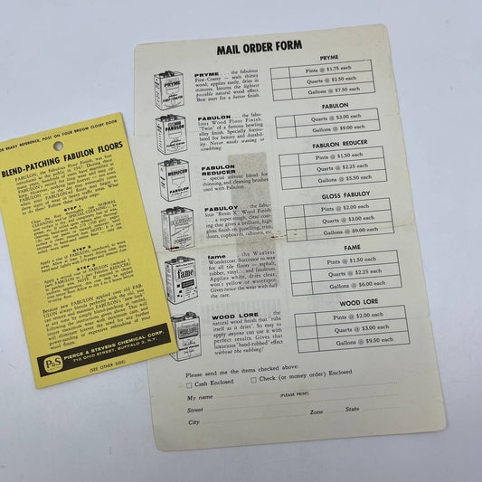 1950s Pierce & Stevens Chemical Corp Fabulon Floor Cleaner Leaflet Envelope AC8