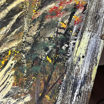 Original Art Woodland Waterfall Scene Barn wood Frame Signed Arnold 20x27"