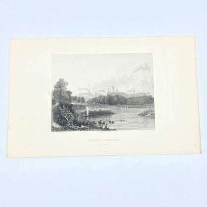 1842 Original Art Engraving Carlisle Cathedral - South West View AC6
