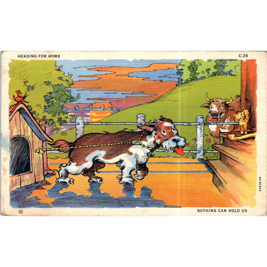 Nothing Can Hold Us - Dog Humor Comic 1941 Original Postcard P2-3