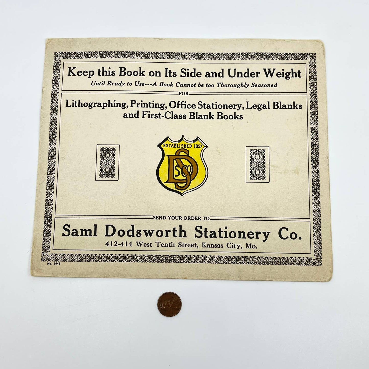 1920s Large Blotter Card Saml Dodsworth Stationary Co. Kansas City MO AA8