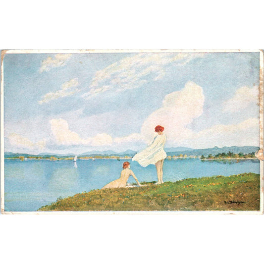 1912 German Bathing Women Lake by BUCHTGER - Original Postcard TJ7-RP3