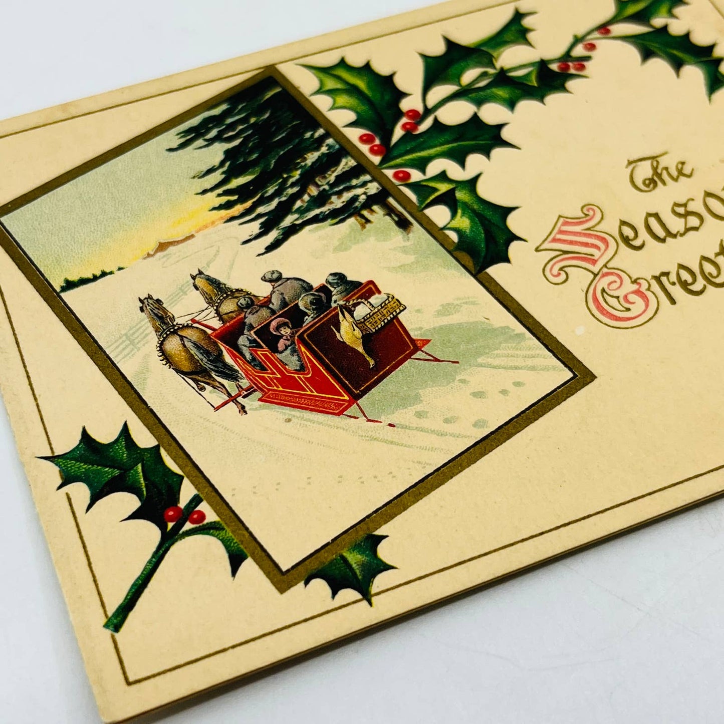 1920 Folding Christmas Card Horse Drawn Sleigh Farmer Journal Coolidge Quote AA2