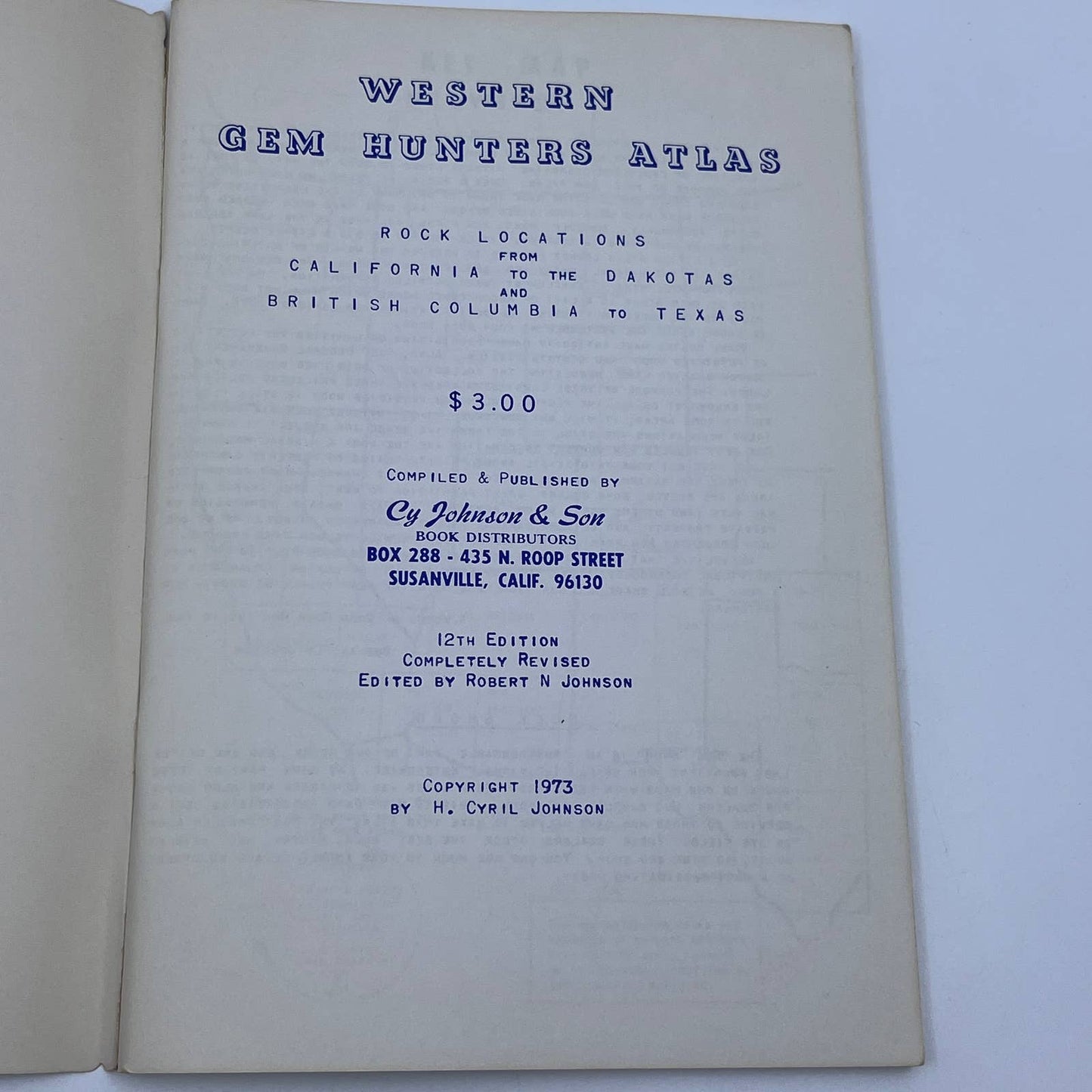 WESTERN GEM HUNTERS ATLAS 1973 Softbound Cy Johnson & Son Cal To Dakotas TG6